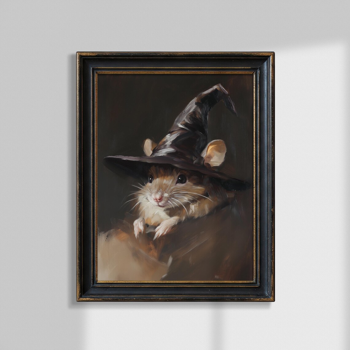 Cute Mouse In Witch Hat Whimsical Oil Portrait Halloween Season Poster