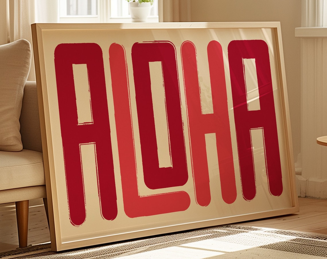 Aloha Red Bold Typography Hawaiian Tropical Island Wall Art Poster