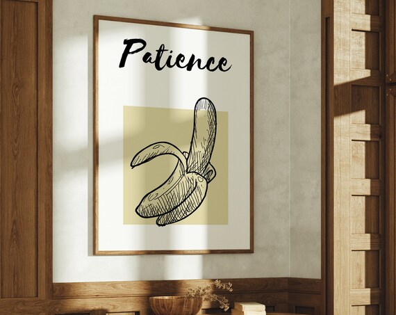 Patience Banana Fruit Sketch Christian Affirmation Wall Art Poster