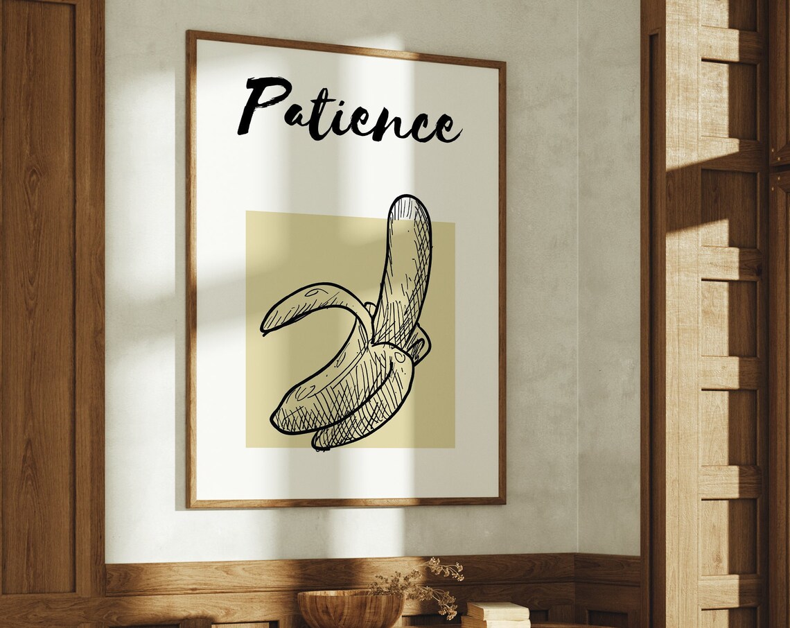 Patience Banana Fruit Sketch Christian Affirmation Wall Art Poster