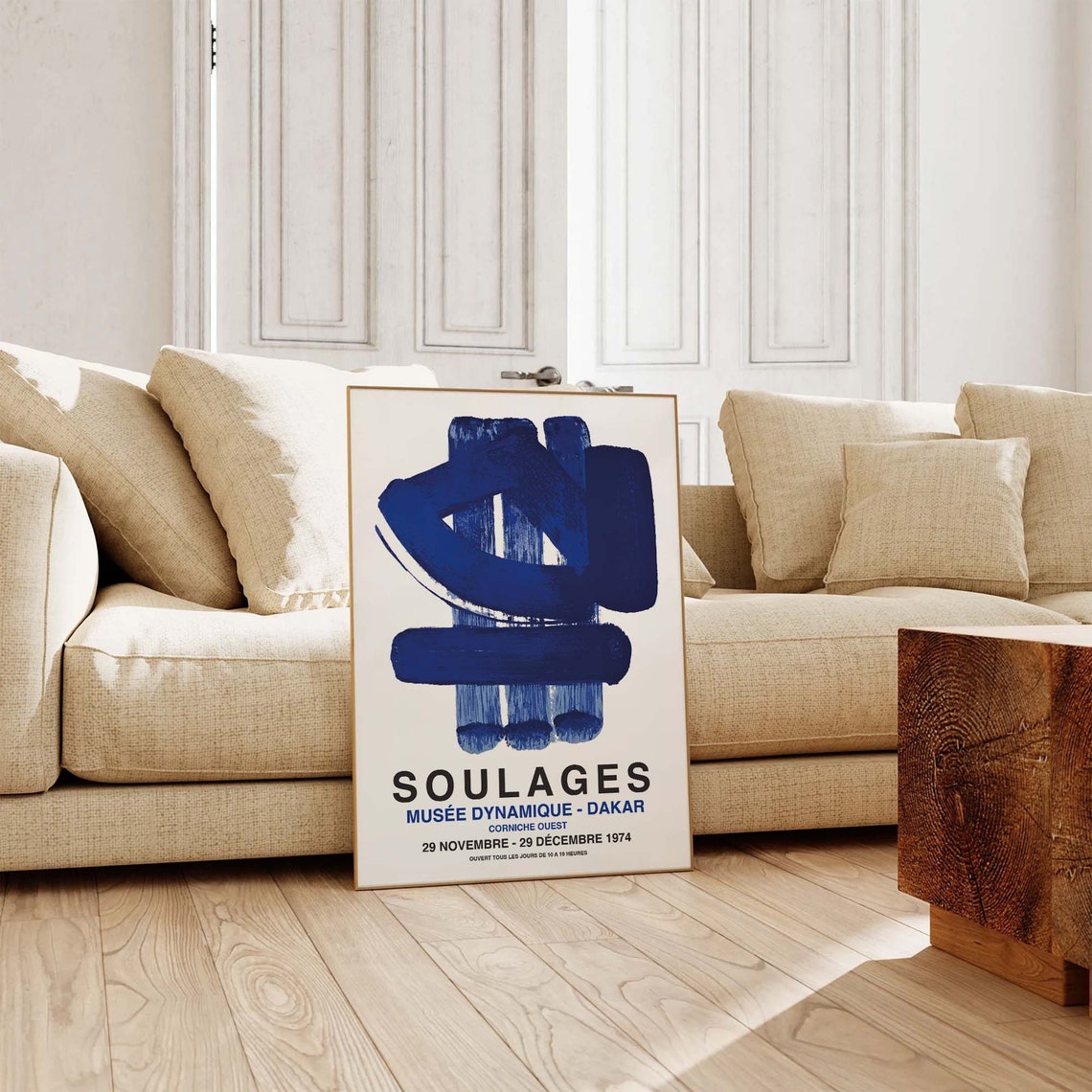 Soulages Dakar Exhibition Abstract Blue Brushwork Art Poster - Image 2