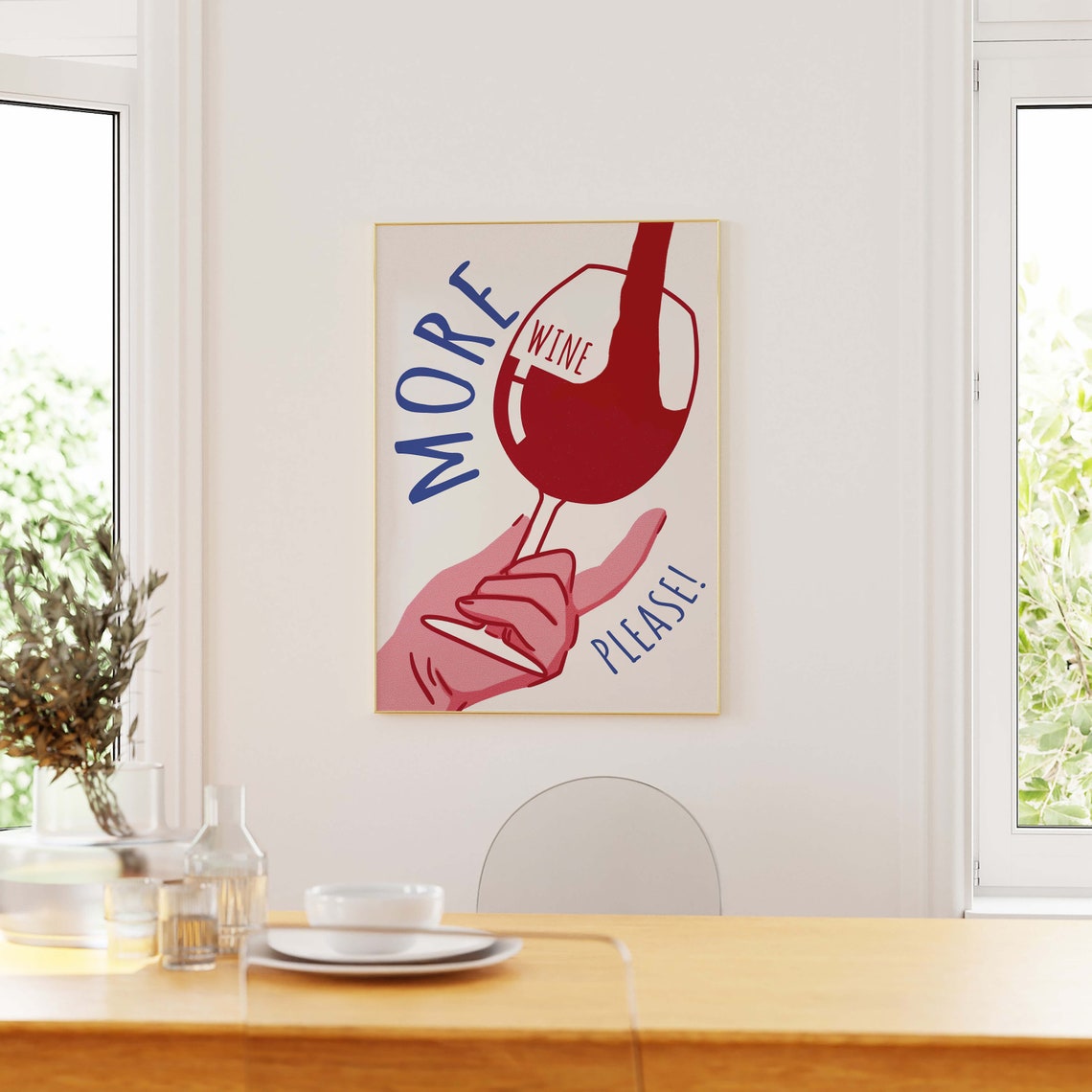 More Wine Please Retro Wine Glass Bar Decor Fun Quote Poster - Image 2