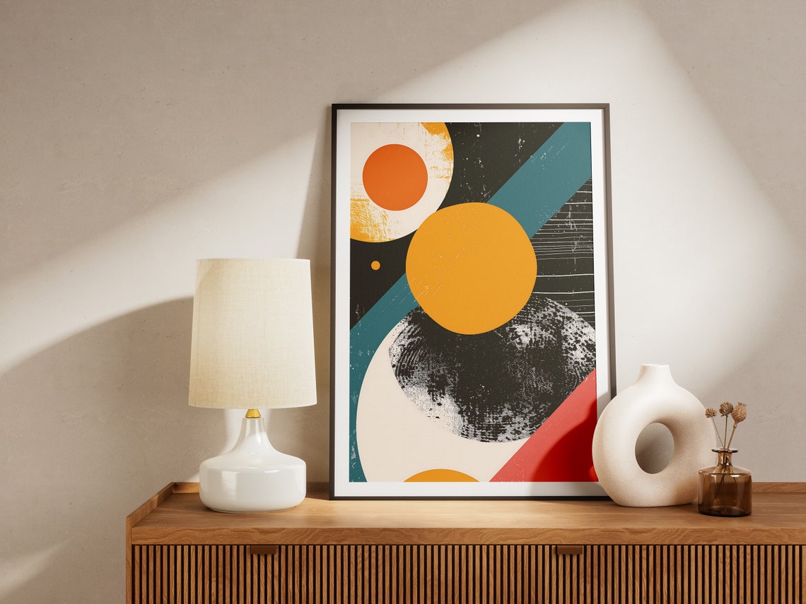 Bold Mid Century Modern Geometric Circles Abstract Art Poster - Image 2