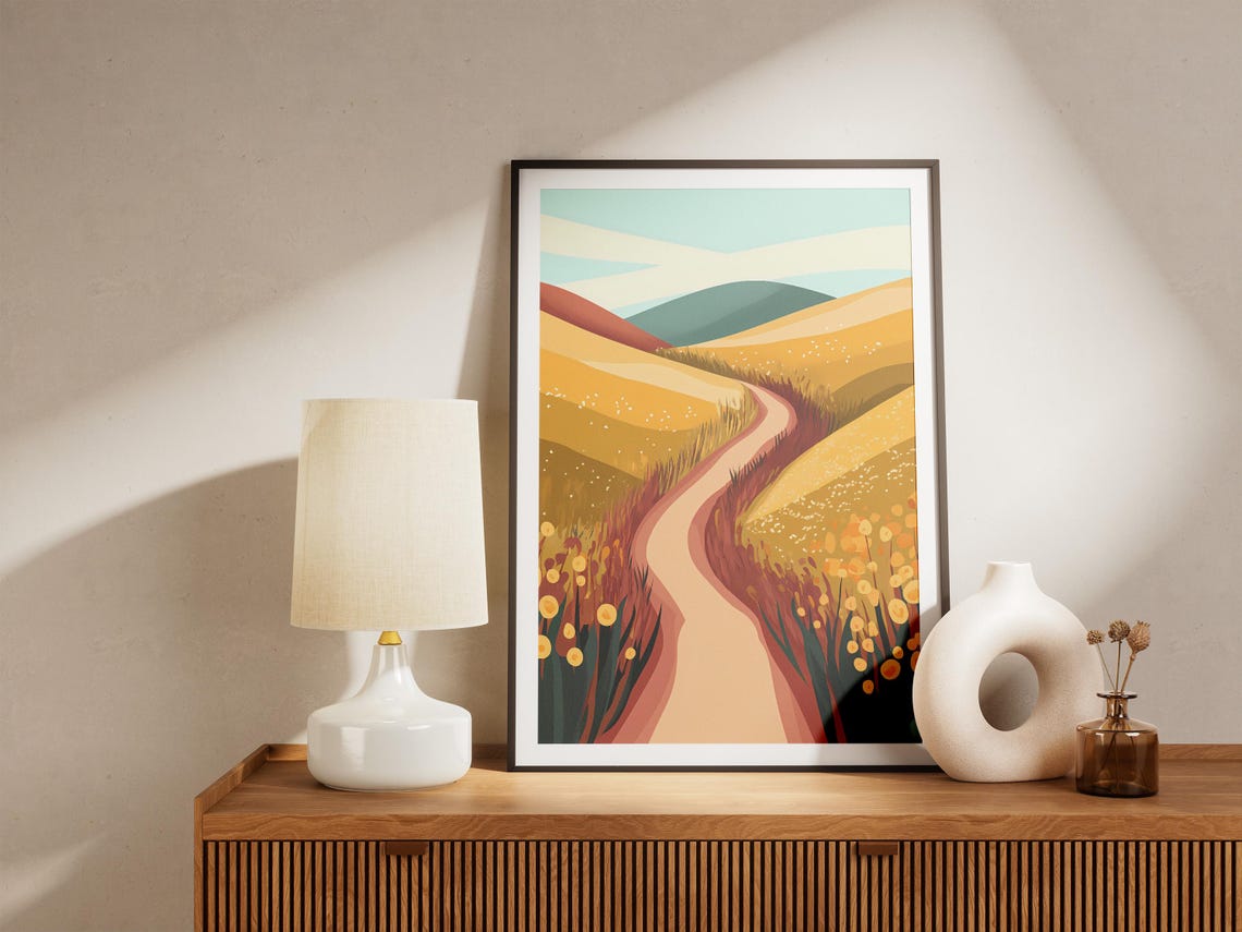 Golden Wildflower Field Winding Path Minimalist Meadow Poster - Image 5