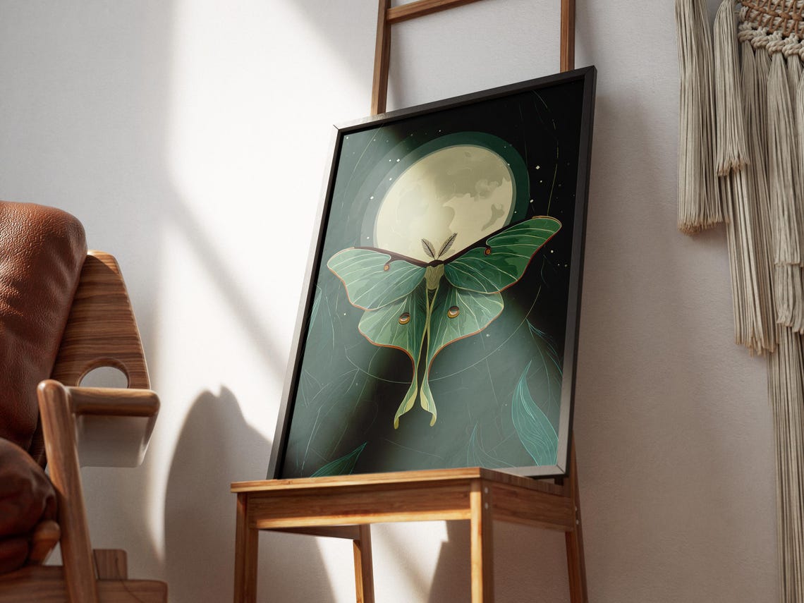 Luna Moth by Moonlight Vintage Style Botanical Insect Poster - Image 3