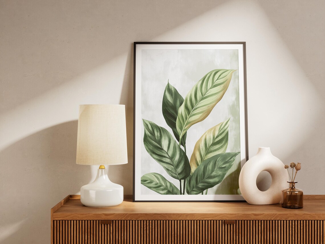 Calathea Prayer Plant Leaves Soft Green Watercolor Botanical Print - Image 4