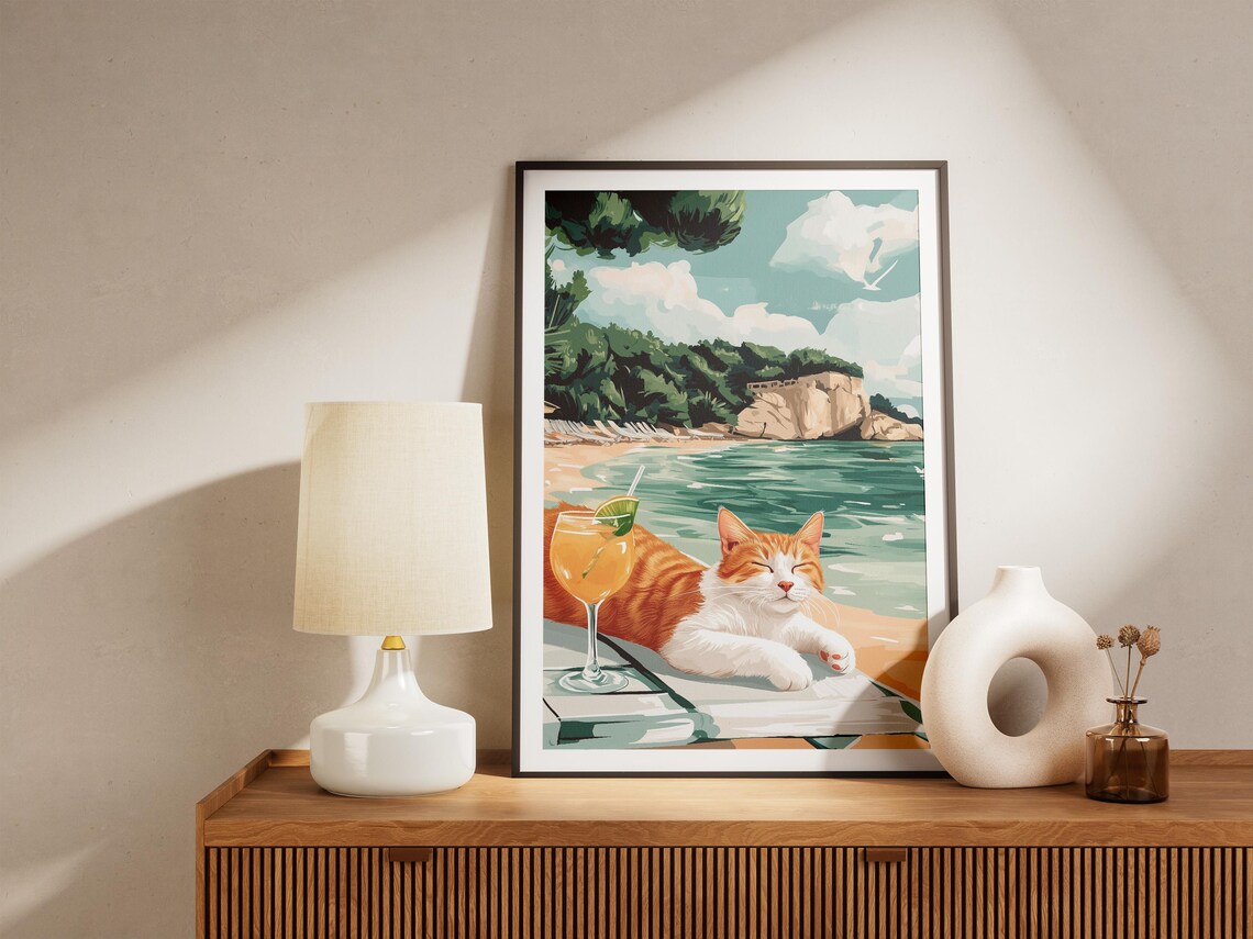 Orange Tabby Cat Beach Summer Cocktail Vacation Poster - Image 5