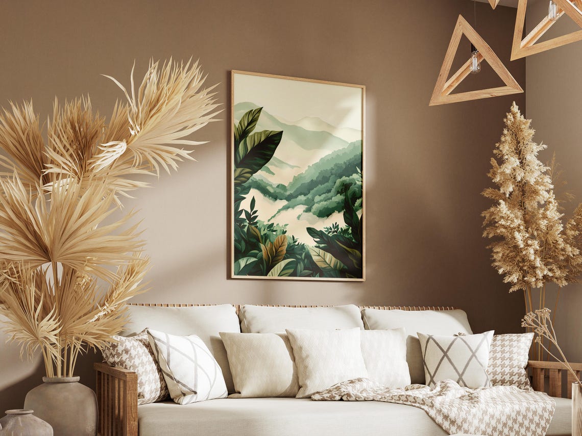 Mist-Shrouded Tea Plantation Hills In Deep Green Botanical Poster - Image 3