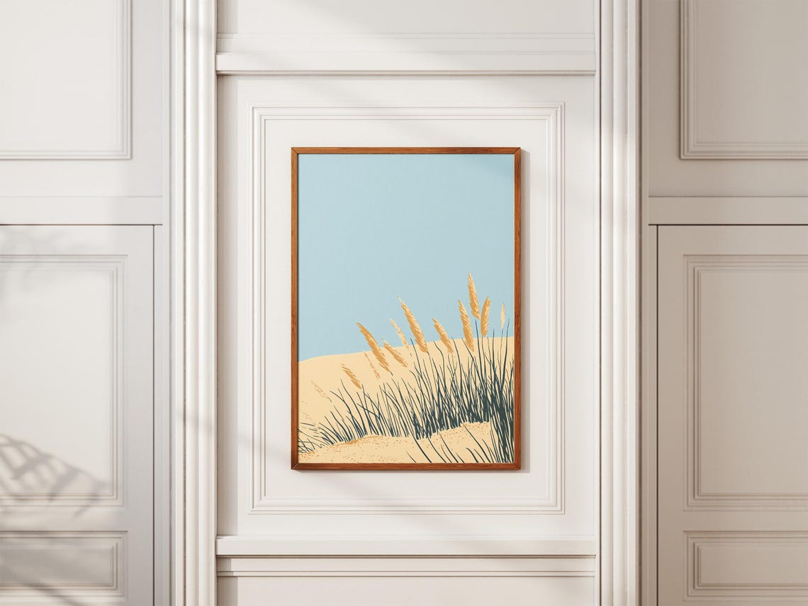 Golden Beach Grass on Sandy Dunes Under a Pale Blue Sky Poster - Image 2