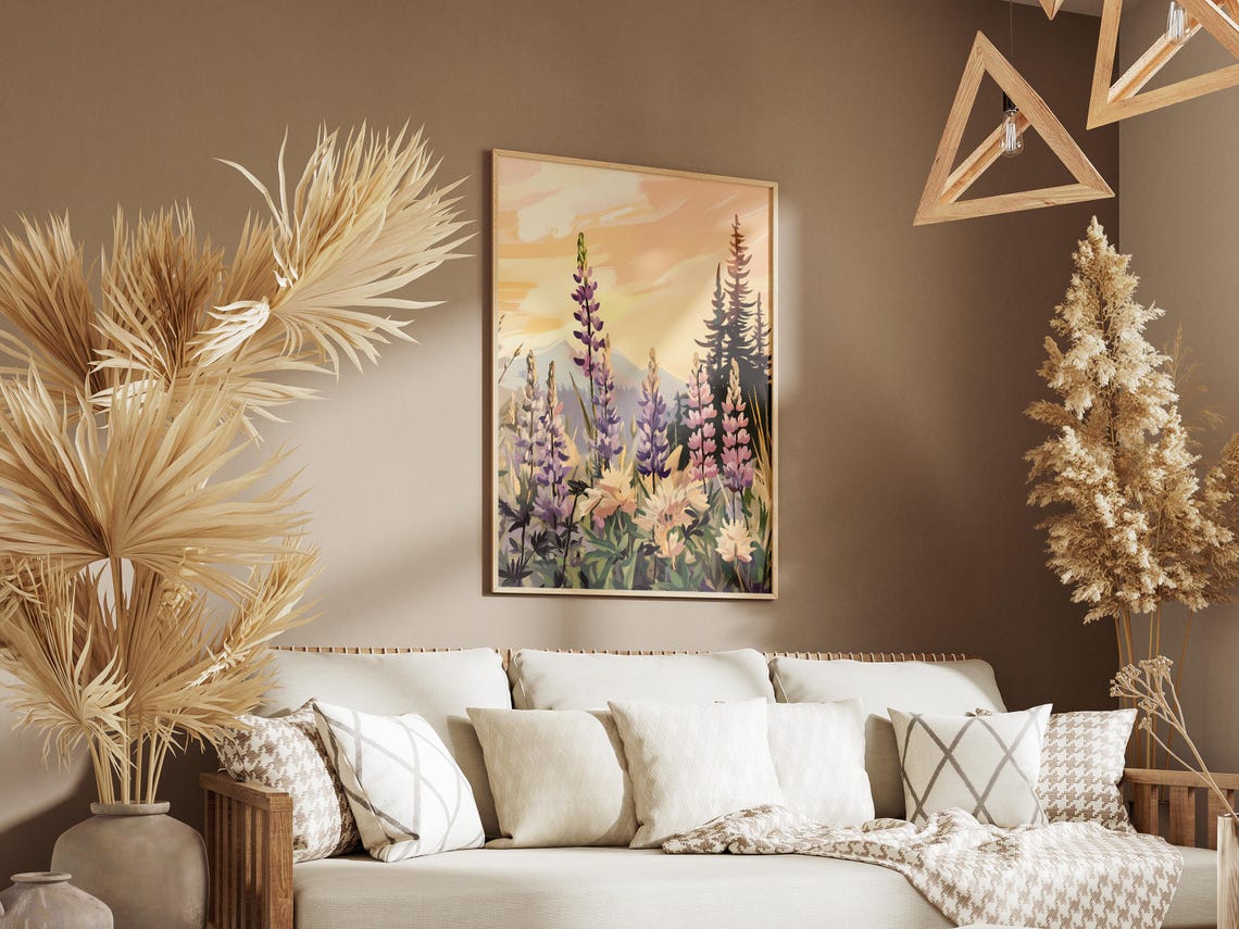 Lupine Wildflower Poster Sunrise Meadow Botanical Wall Decor Gift - Image 3