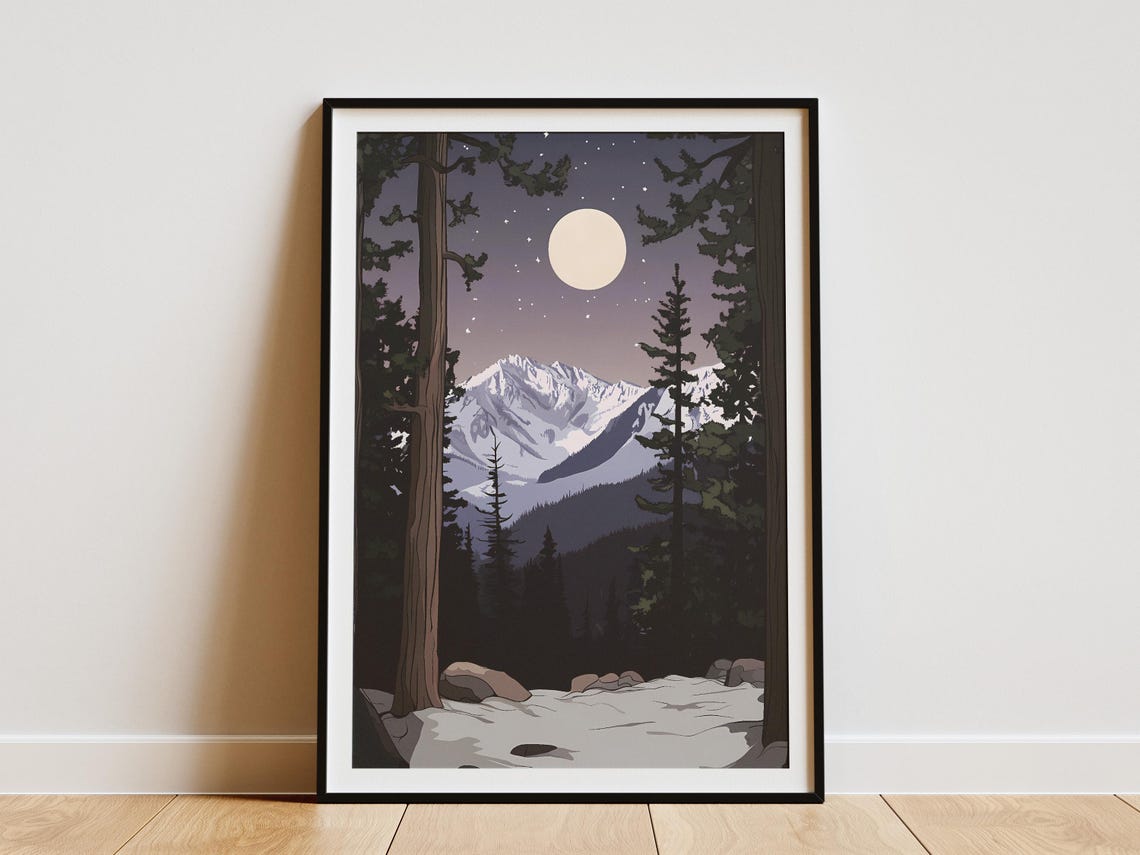 Sequoia National Park Snowy Mountain Framed By Pines Night Poster