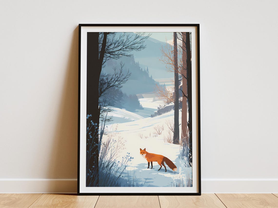 Red Fox Snowy Forest Winter Wildlife Nature Landscape Poster