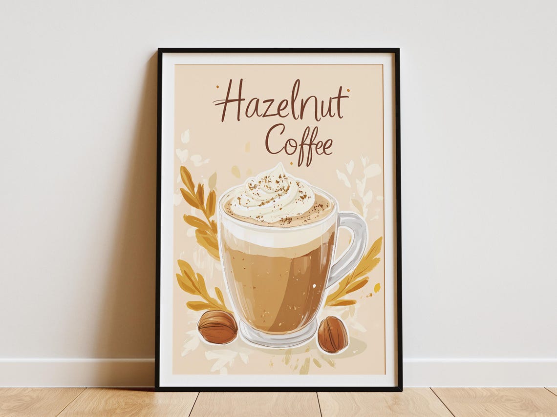 Hazelnut Coffee Whipped Cream Nutty Cozy Cafe Illustration Poster