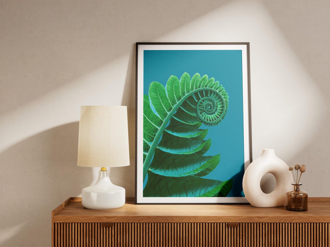 Fern Frond Spiral Botanical Macro Photography On Turquoise Poster - Image 4