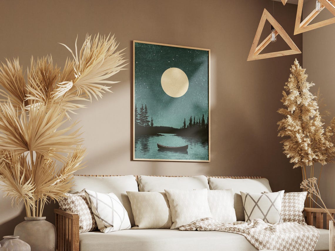 Minnesota Boundary Waters Poster Moonlit Scene Print Vintage Style Art Cabin Decor Lake Canoe Travel Bwca - Image 3