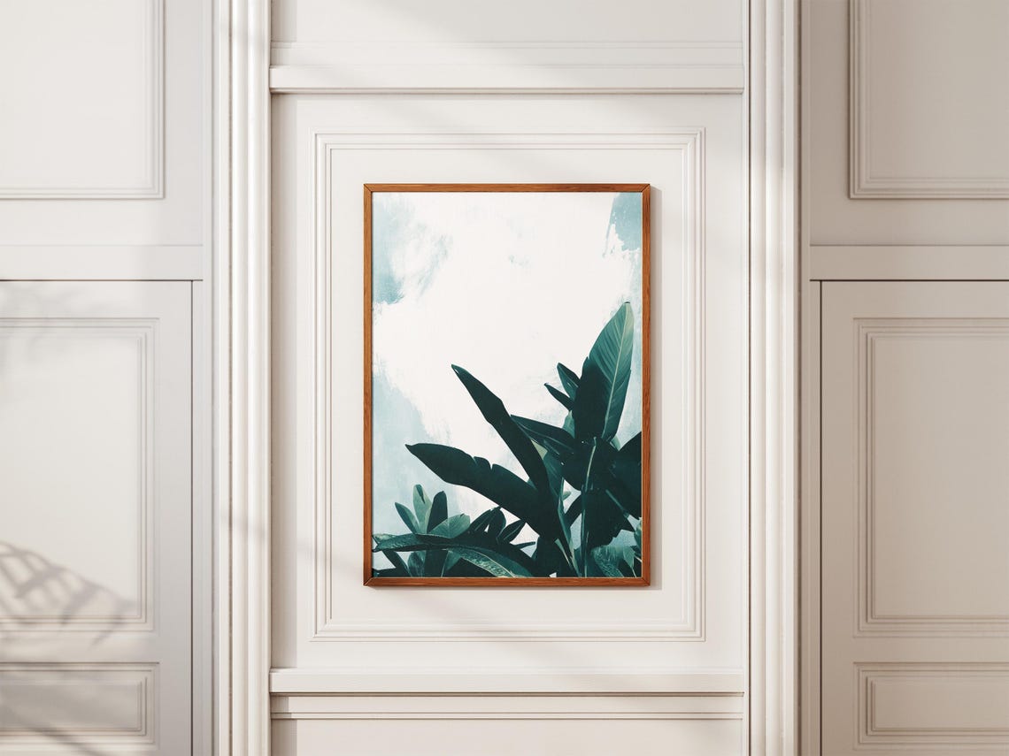 Tropical Banana Leaves Dark Green Minimalist Botanical Art Poster - Image 2