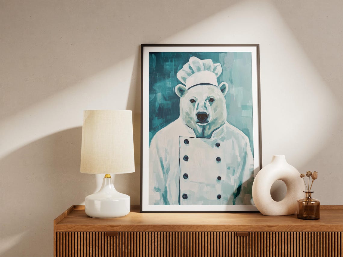 Polar Bear Chef Poster Kitchen Art Print Funny Animal Whimsical In Uniform Wall Decor Unique Home - Image 4