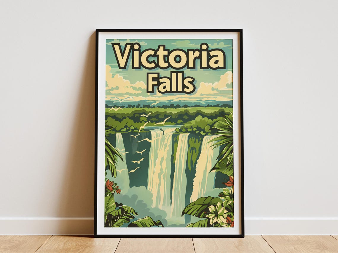Victoria Falls Lush Tropical Waterfall Vintage Travel Poster