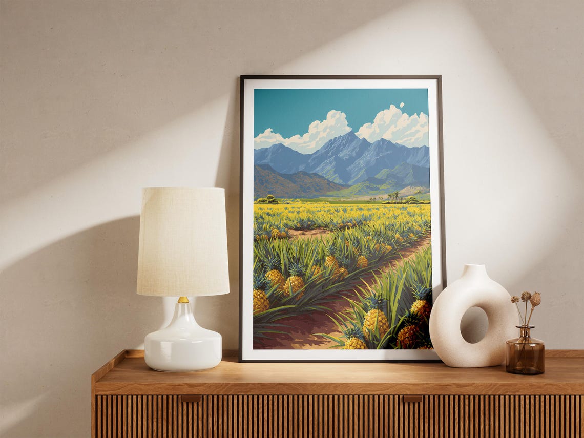 Pineapple Field Mountain Landscape Vintage Travel Style Poster - Image 4