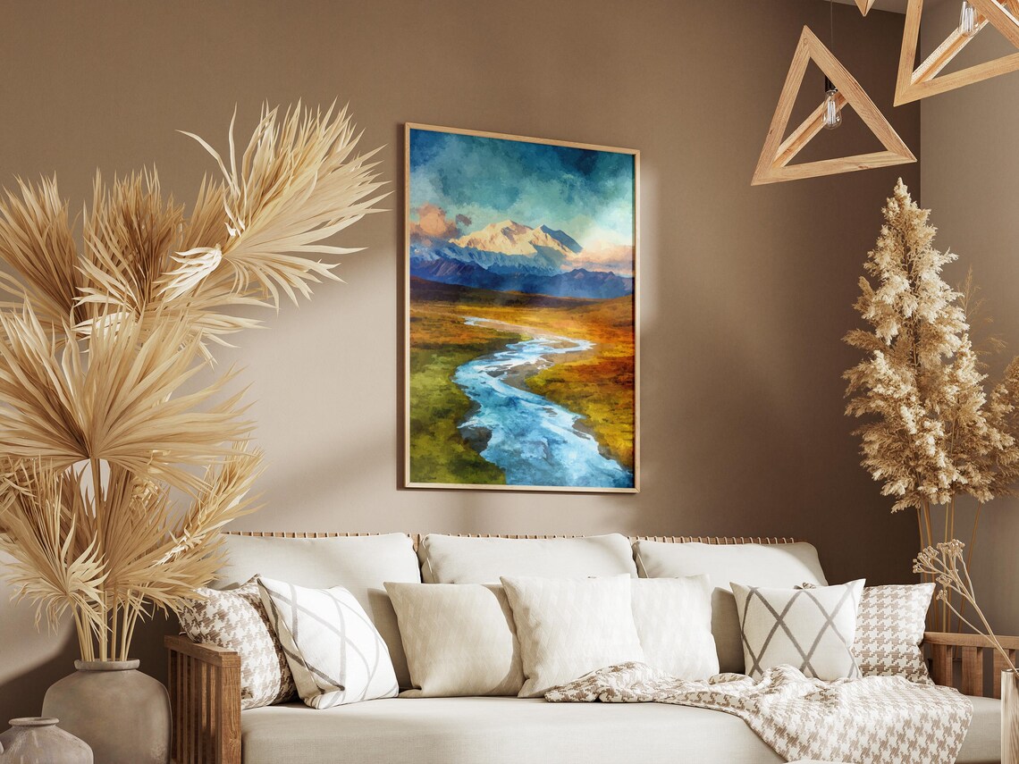 Denali National Park Alaska Snowy Peak Golden Tundra Art Poster - Image 3