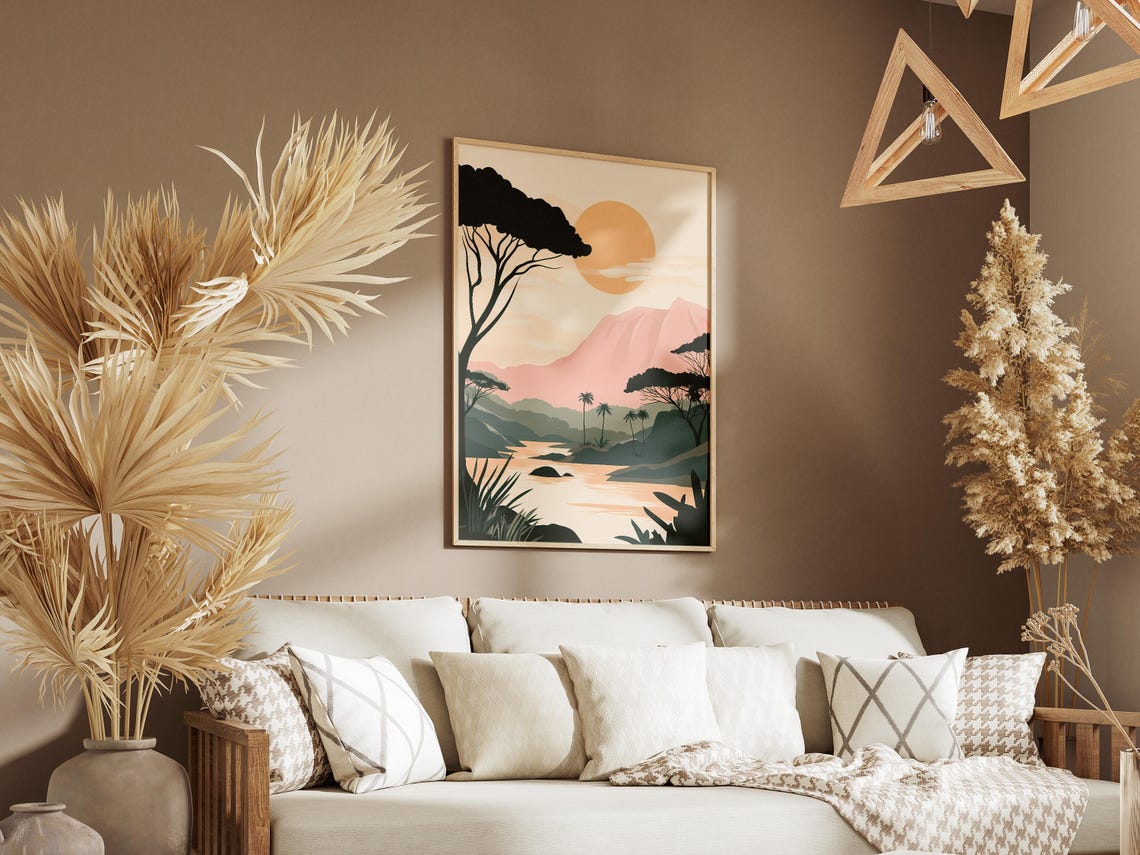 Sunset River Poster Acacia Trees Mountain Wall Decor Travel Gift - Image 3