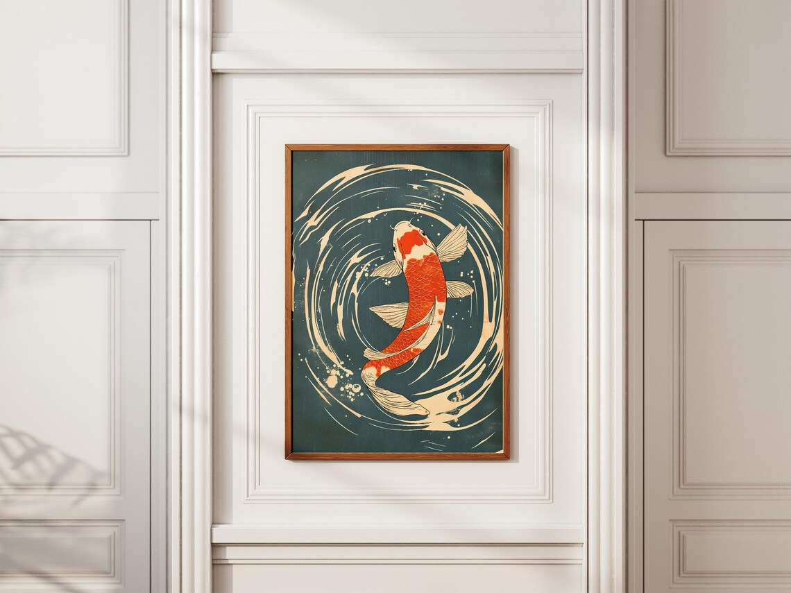 Japanese Koi Fish Poster Asian Art Print Red Fish Wall Art Traditional Japanese Fish Painting Zen Decor Aquatic Animal Poster Koi Pond Art - Image 2