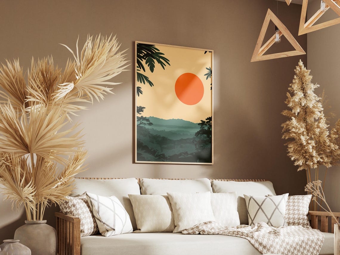 African Jungle Sunset Orange Sun Minimalist Landscape Poster - Image 3