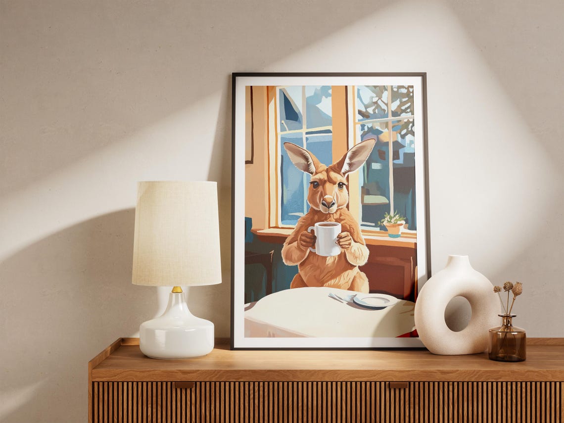 Kangaroo Cafe Coffee Poster Animal Art Print Cozy Wall Lover Gift Cute Home Decor - Image 4