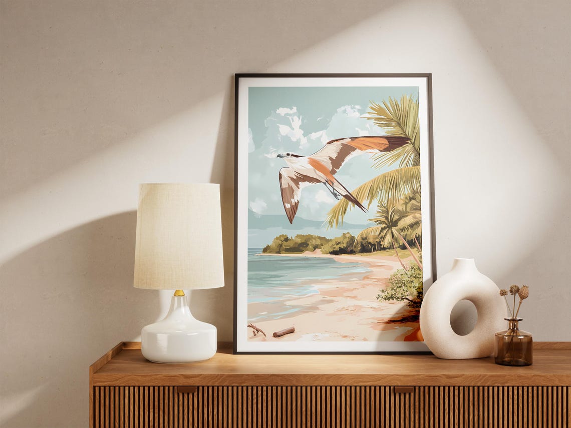 Swallow Tailed Kite Soaring Above Tropical Beach Palm Poster - Image 4