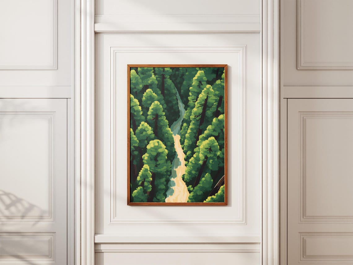 Aerial View of Redwood Forest Canopy and Winding Road Poster - Image 2