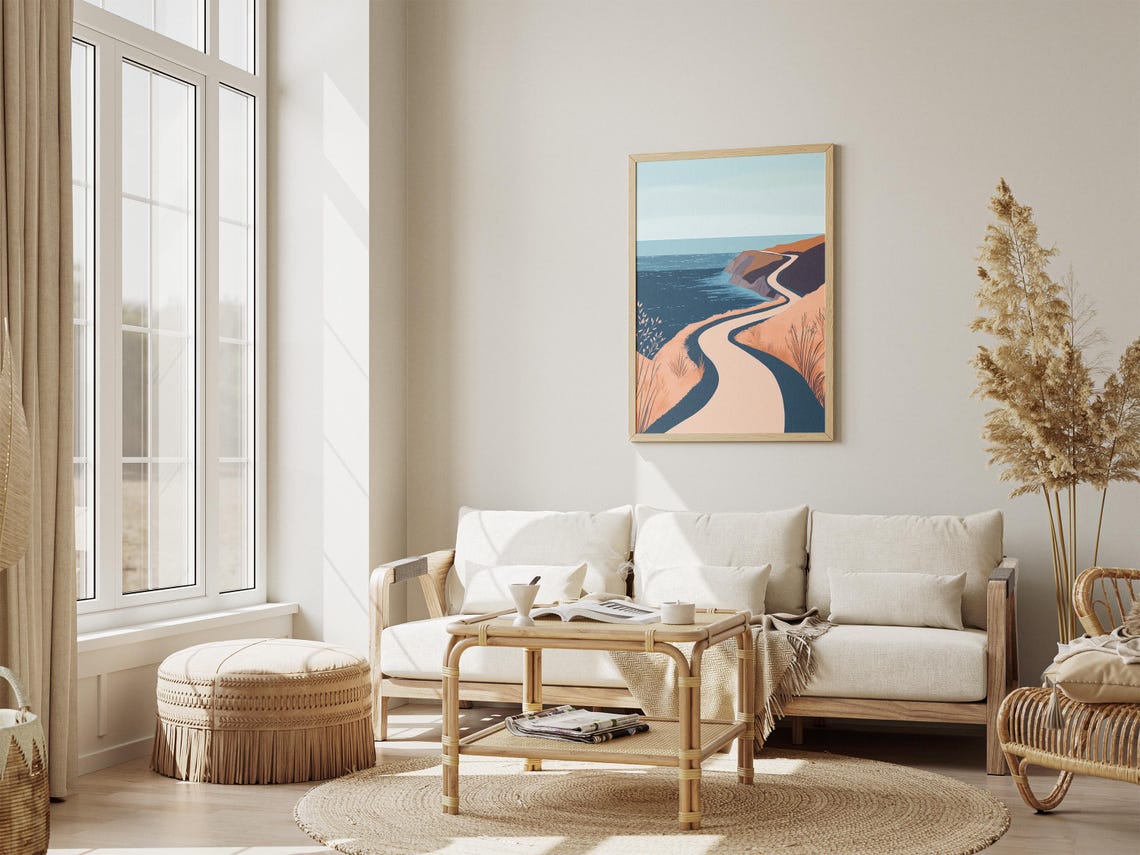 Winding Cliff Road Above a Deep Dark Navy Blue Ocean Sea Poster - Image 4