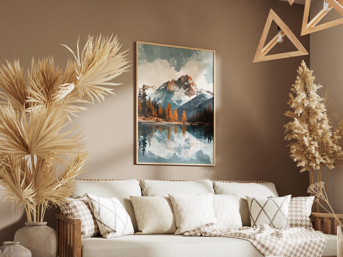 Autumn Lake Snowy Mountain Peak Reflection Fall Nature Poster - Image 3