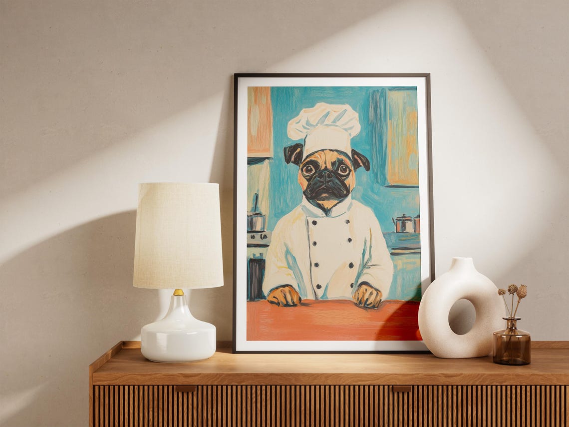 Dog Chef Art Print Kitchen Pug Funny Animal Decor Poster In Uniform Quirky - Image 4