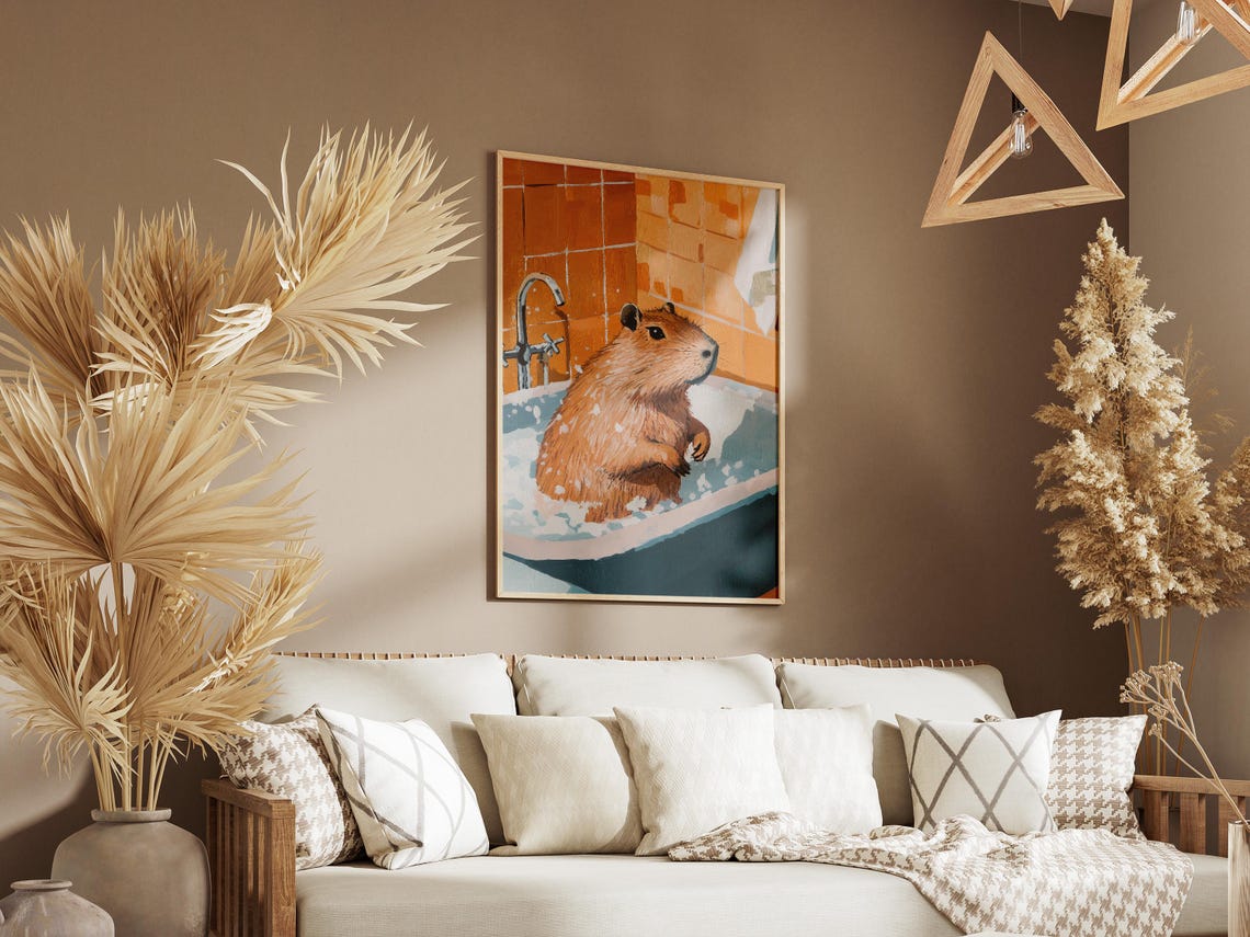 Capybara in Bathtub Orange Tile Bathroom Funny Animal Poster - Image 3
