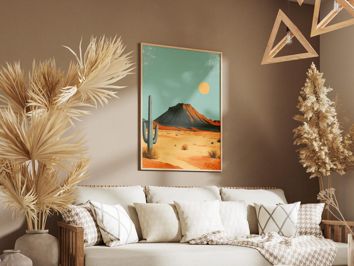 Sonoran Desert Saguaro Cactus Red Mesa Golden Sun Travel Poster - Image 3