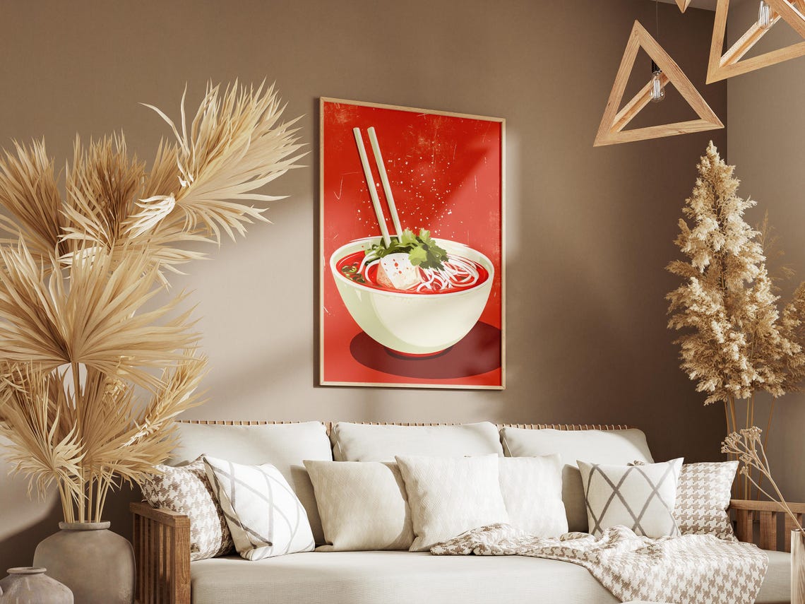 Pho Noodle Bowl On Bold Red Background Vintage Food Art Poster - Image 3