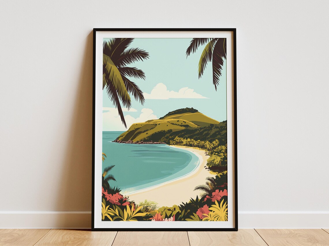 Yasawa Islands Fiji Palm Beach Green Island Hill Landscape Poster