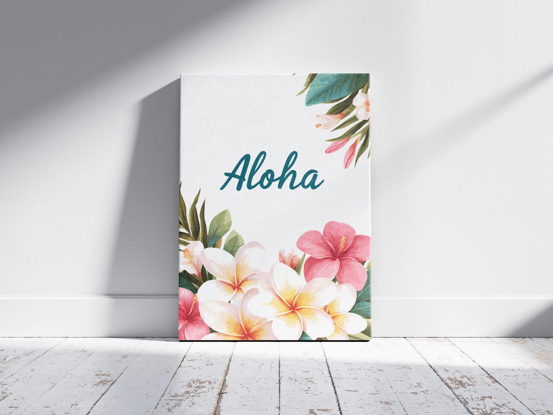 Aloha Script Floral Plumeria Hibiscus Tropical Quote Art Poster - Image 2