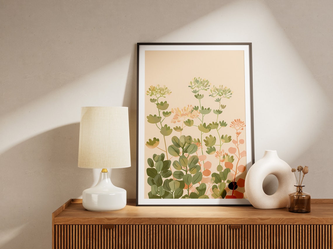 Ethereal Soft Pastel Wildflowers Blooming in Cream Meadow Print - Image 2