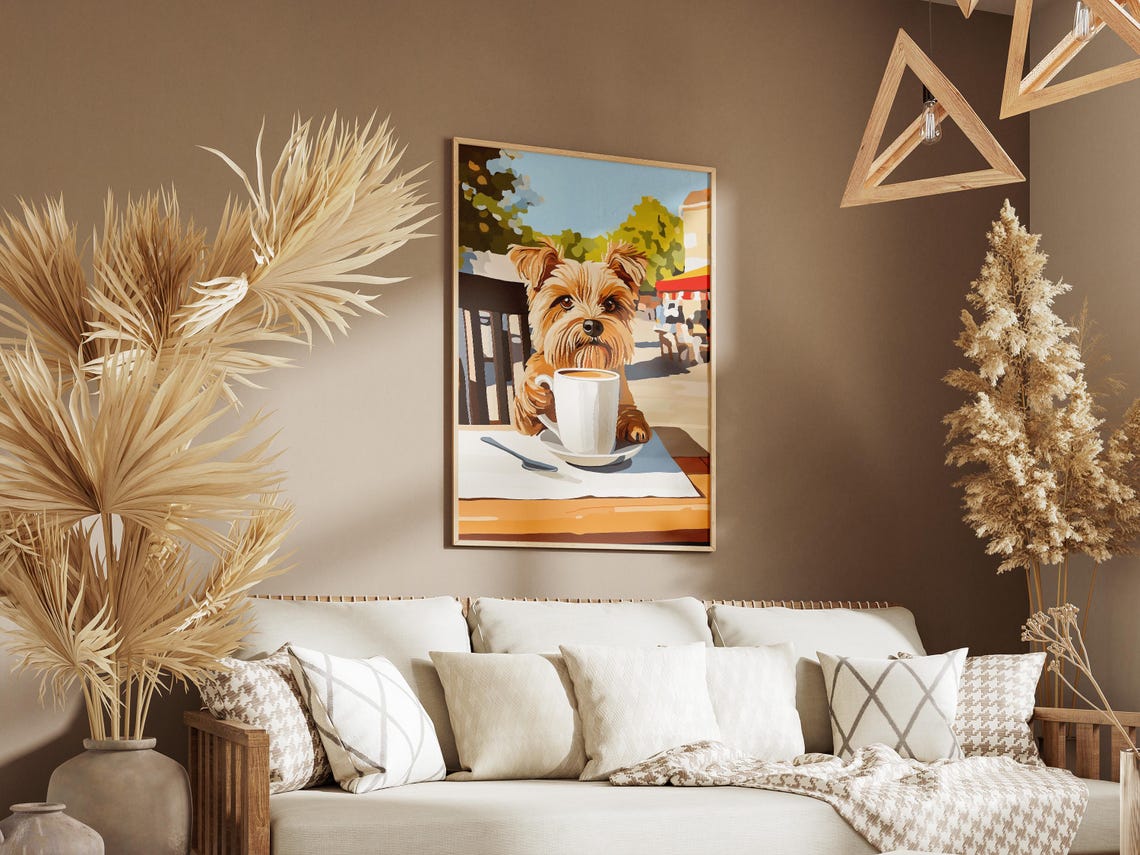 Yorkshire Terrier With Coffee Cup At Sunny Cafe Cute Dog Poster - Image 3