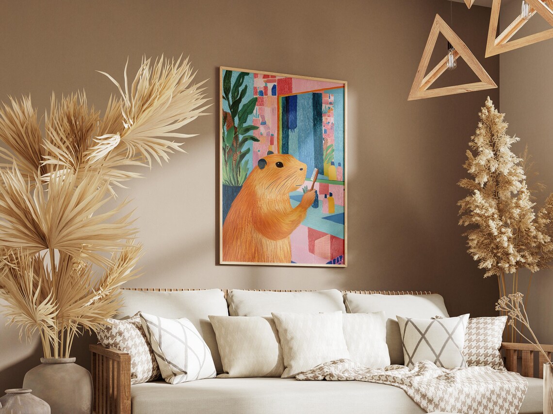 Cute Capybara Bathroom Art Print, Modern Animal Decor - Image 3