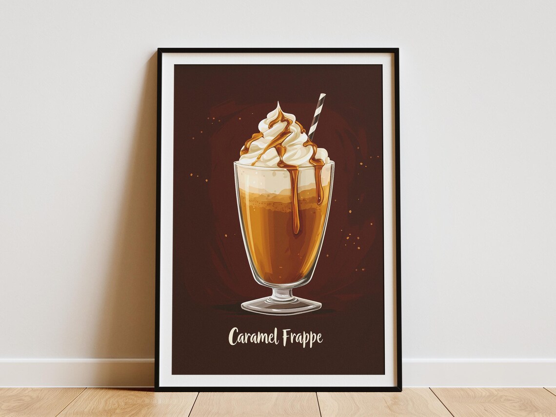 Caramel Frappe Drink Poster Coffee Drink Poster Cafe Poster Whipped Cream Poster Sweet Treat Poster Brown And Beige Delicious Drink Poster