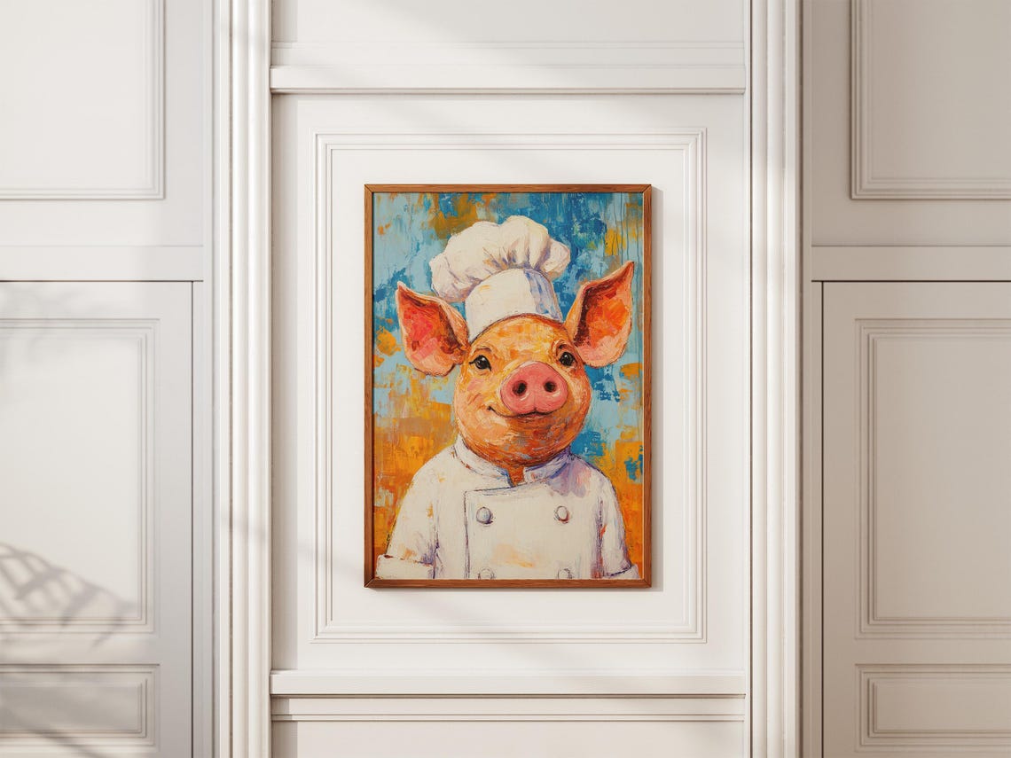 Pig Chef Oil Painting Whimsical Funny Kitchen Decor Sunny Poster - Image 2