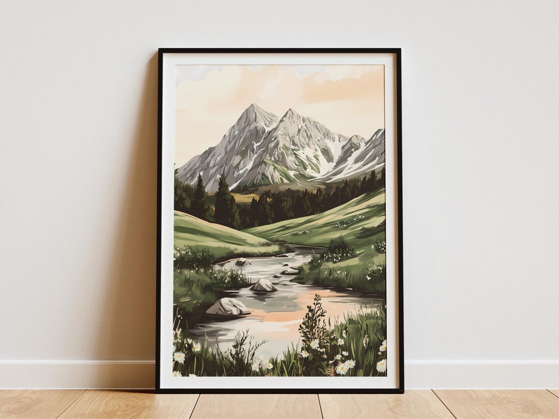 Mountain River Landscape, Calm Peaceful Scene