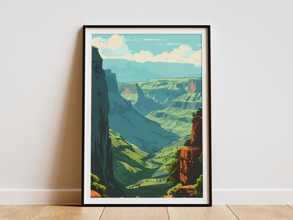 Ethiopian Simien Mountains Poster Landscape Art Print Minimalist Modern Green Mountain Illustration