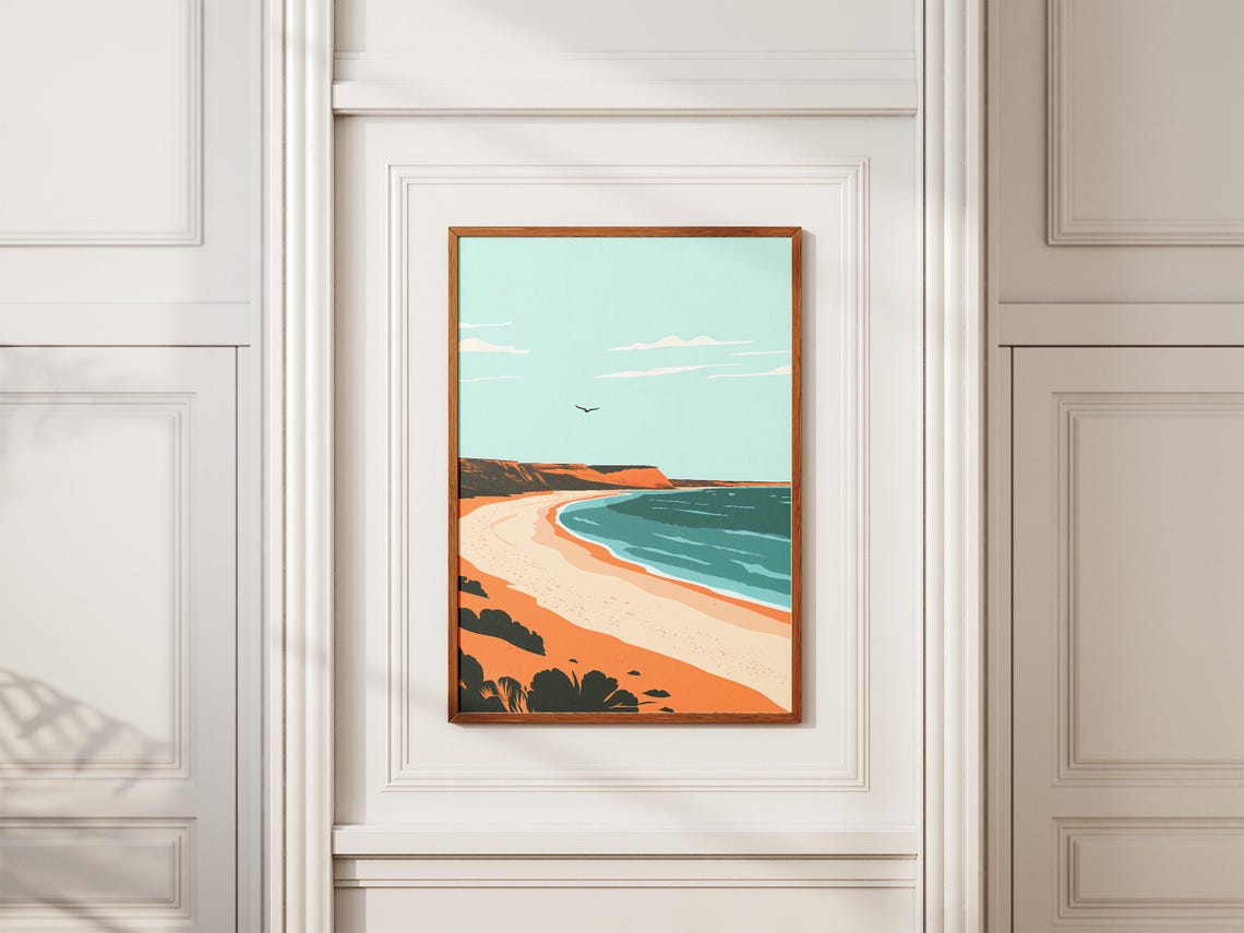 Ningaloo Coast Sandy Beach Bay Orange Cliffs Lone Seabird Poster - Image 2