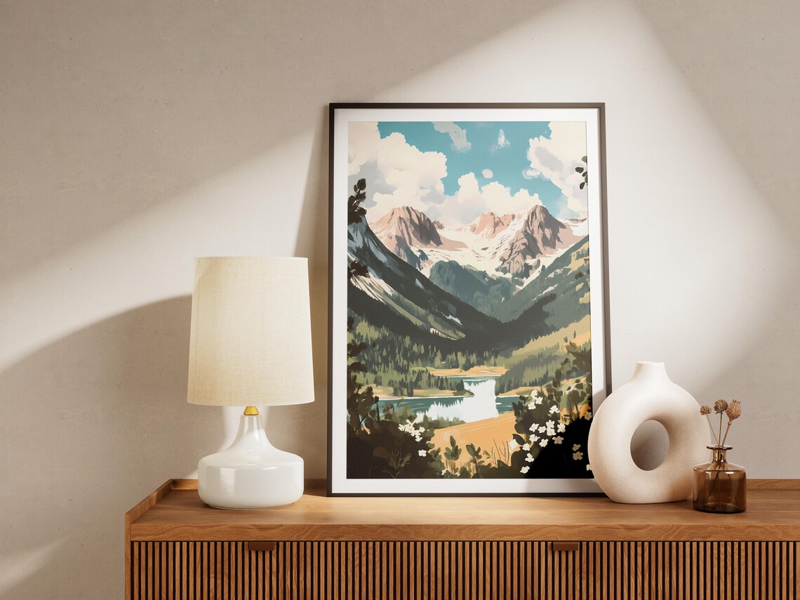Rocky Mountain Lake With Wildflowers Summer Travel Scene Poster - Image 5