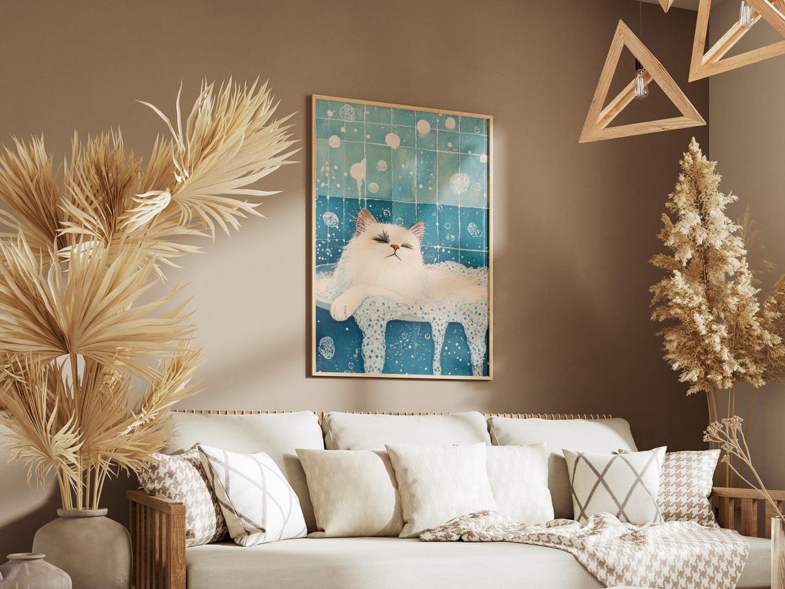Ragdoll Cat Relaxing in Bubble Bath Funny Bathroom Wall Poster - Image 3