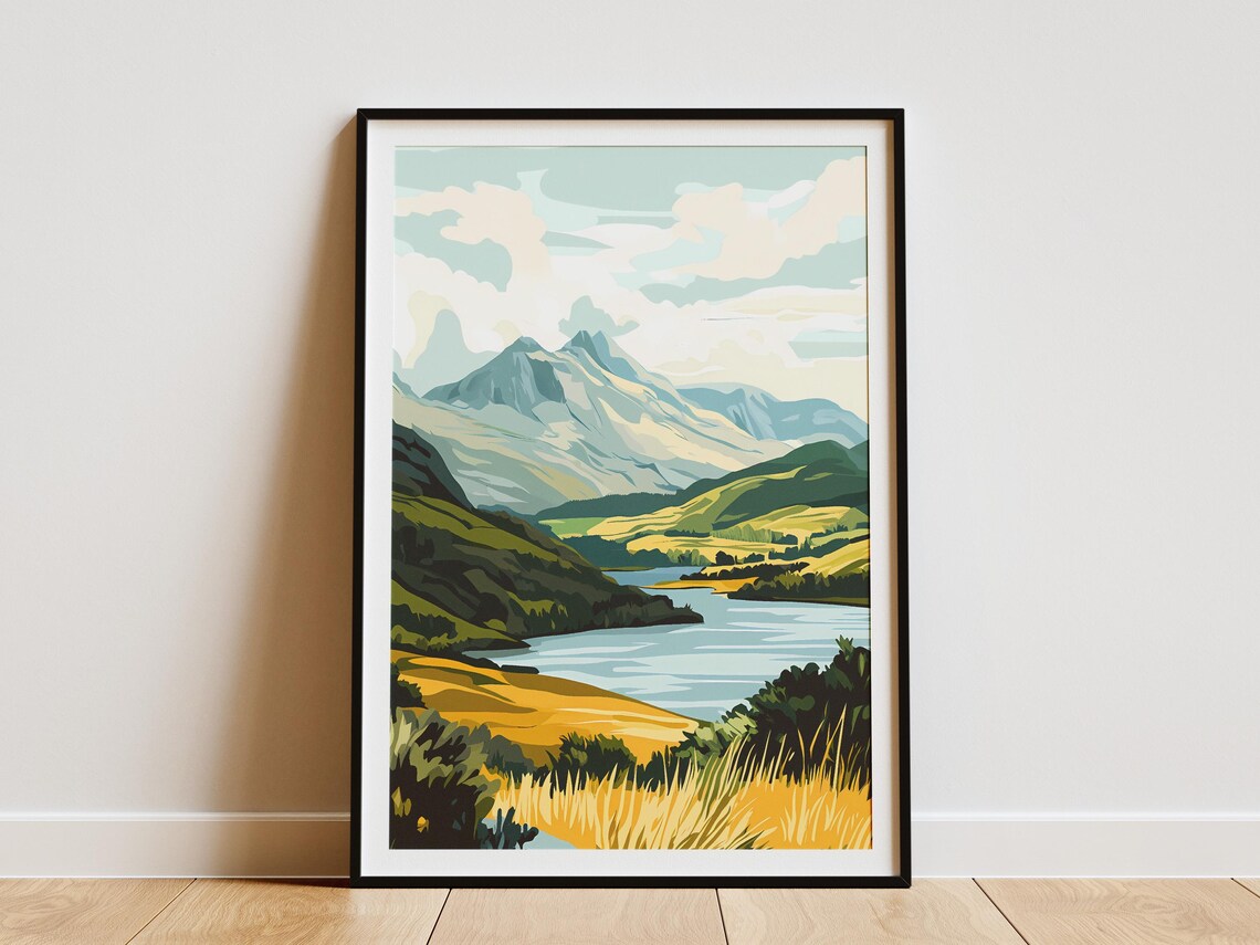 Snowdonia National Park Peak Winding Lake Golden Moorland Poster