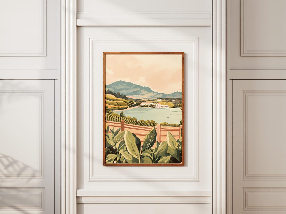 Terraced Tea Plantation Sloping Toward a Lakeside Village Poster - Image 2
